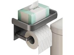 Portarrollos de papel higiénico con estante de acero inoxidable, alta capacidad de carga, autoadhesivo/perforable, incluye tornillos, fácil de instalar
