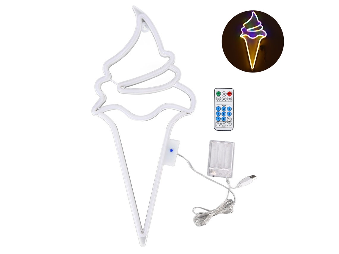 Luz LED de neón con sabor a helado, batería USB y control remoto.