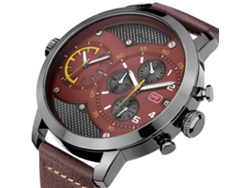 Reloj De Pulsera Para Hombre Mini Focus Analógico Multifunción Doble Tiempo Carcasa Grande Cuarzo Gris Marrón