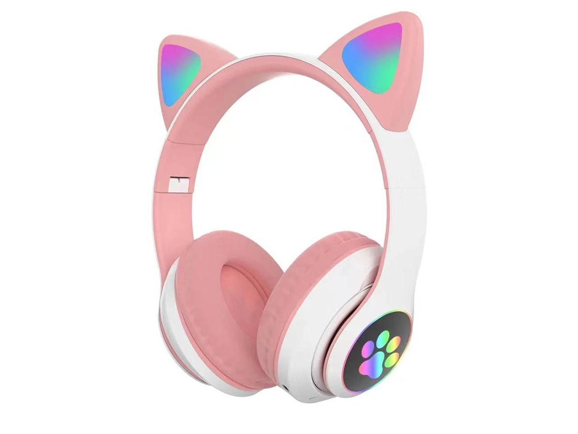 Auriculares Bluetooth 5.0 (rosa), Linterna Y Micrófono, Diseño De Orejas De Gato, Estéreo Inalámbrico.
