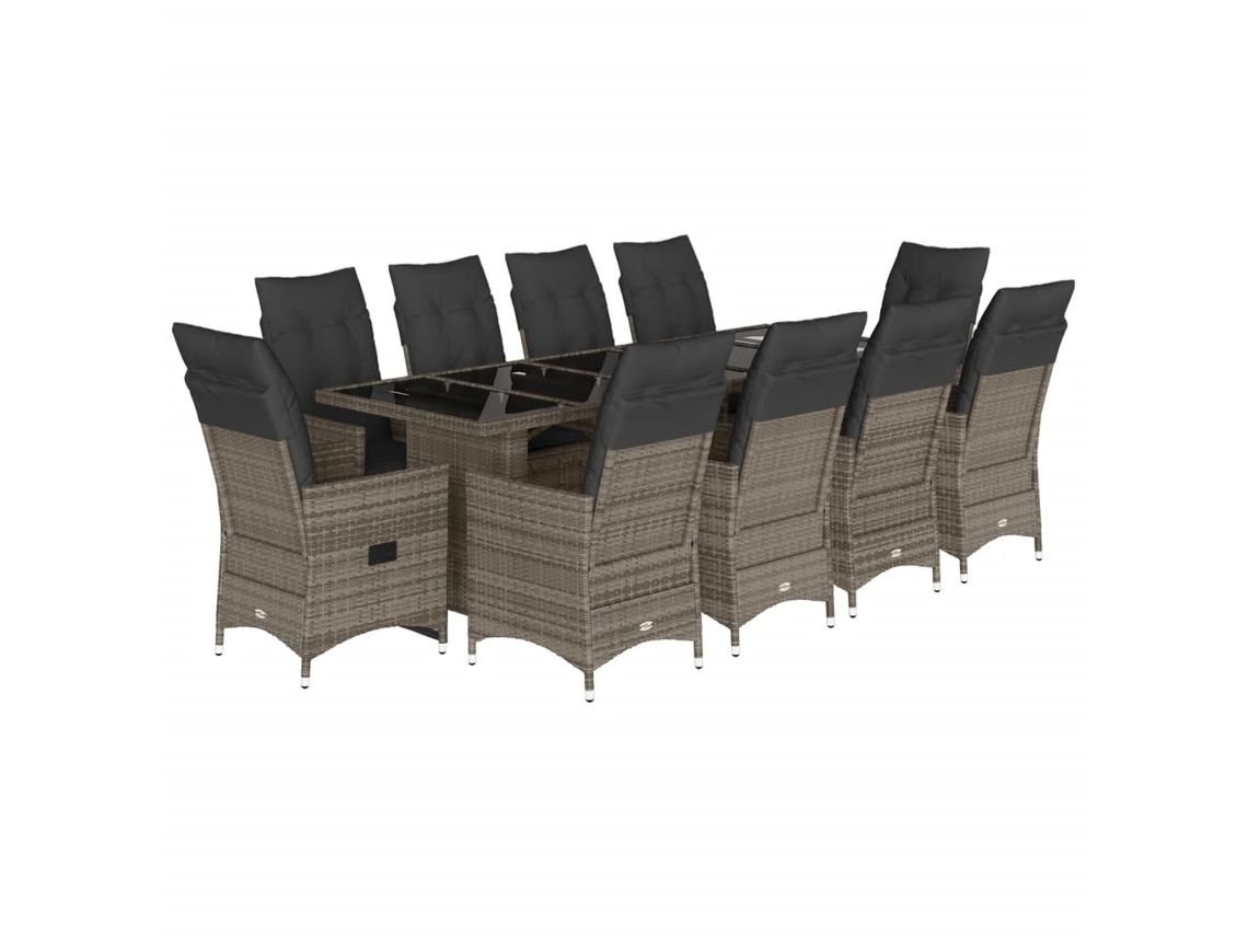 Maison Exclusive - Set De Mesa Y Sillas De Jardín 11 Pzas Y Cojines Ratán Pe Gris