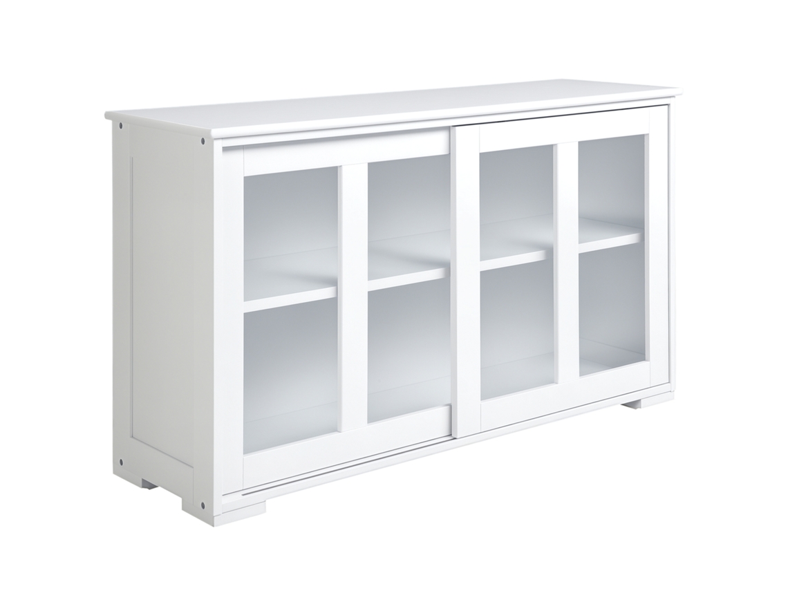 Aparador Cozinha Portas Vidro Deslizantes Prateleira Ajustável Branco 107x33x62,5