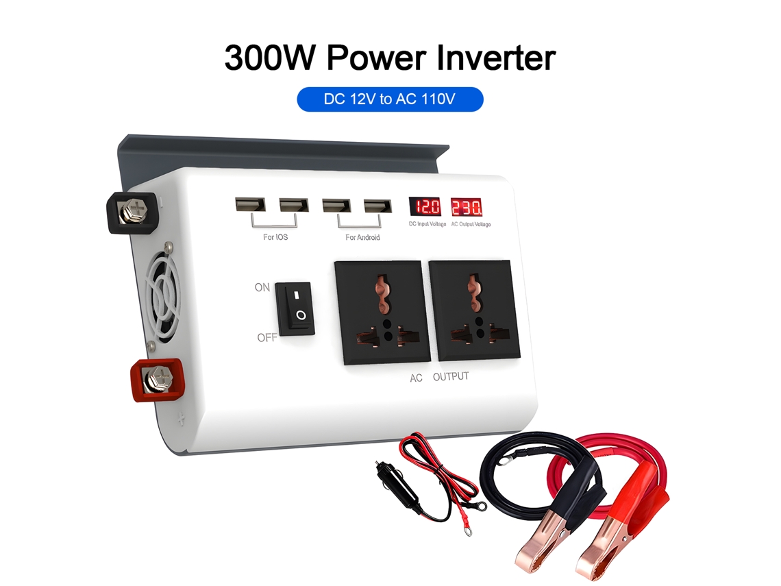 Inversor De Corriente De 300 W Cc 12 V A Ca 110 V Con 4 Puertos Usb Para Coche.