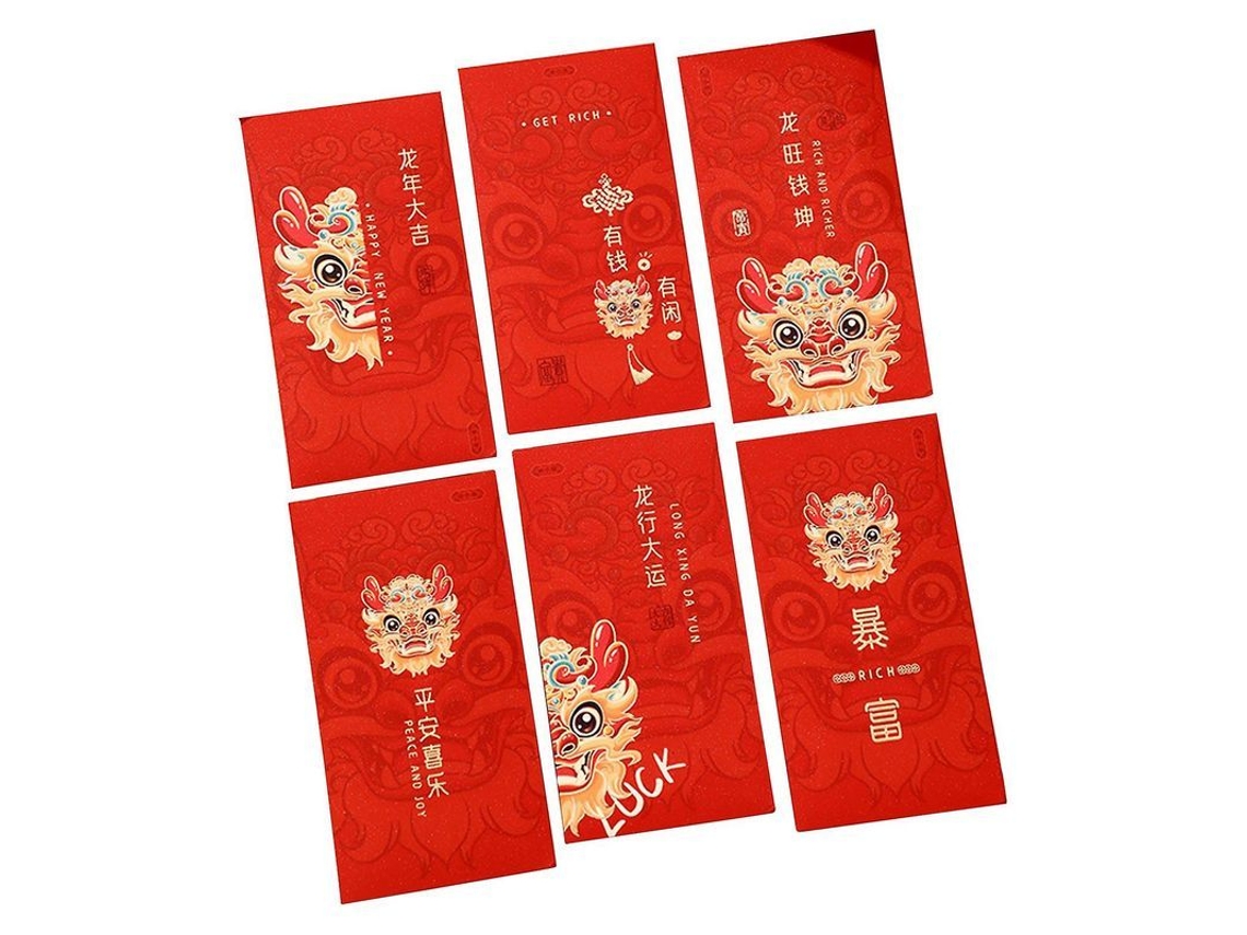 2026 6 Sobres Rojos Año del Dragón 2024 Dibujos animados para el Festival de Primavera Navidad china