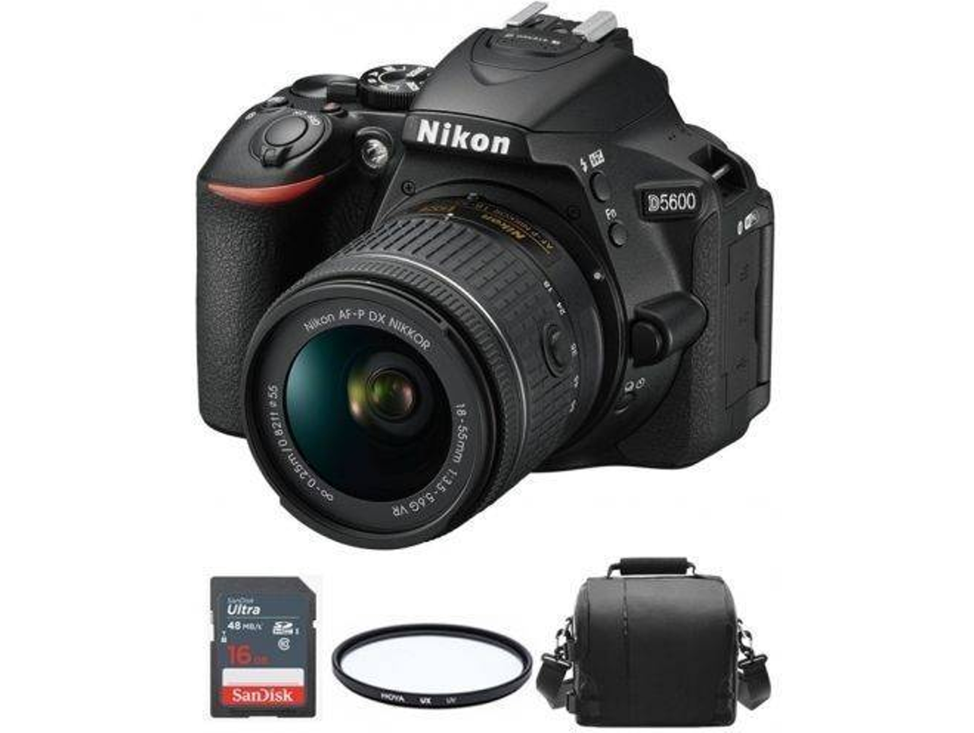 Kit Cámara Réflex NIKON D5600 AF-P 18-55MM F3.5-5.6G VR + Funda + SD 16GB + Hoya UX UV 55mm