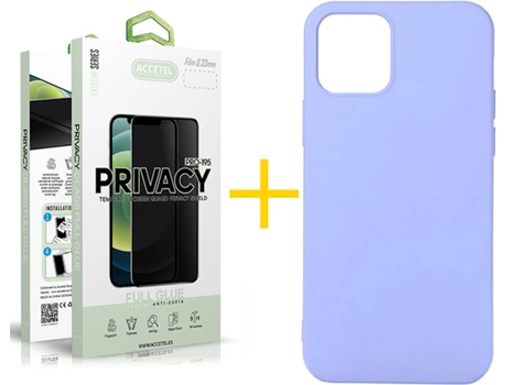 Kit Carcasa y Protector Cristal 1X Privacy Iphone 12«12 Pro Accetel Silicona Púrpura