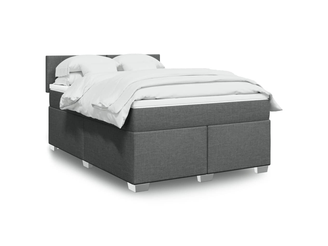 Cama Box Spring Con Colchón Tela Gris Oscuro 160x200 Cm