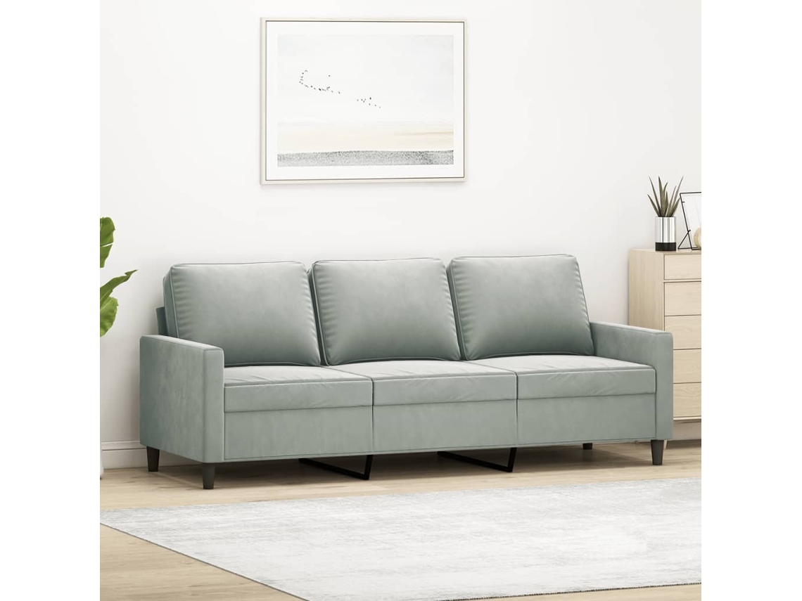Sofá De 3 Plazas Terciopelo Gris Claro 180 Cm