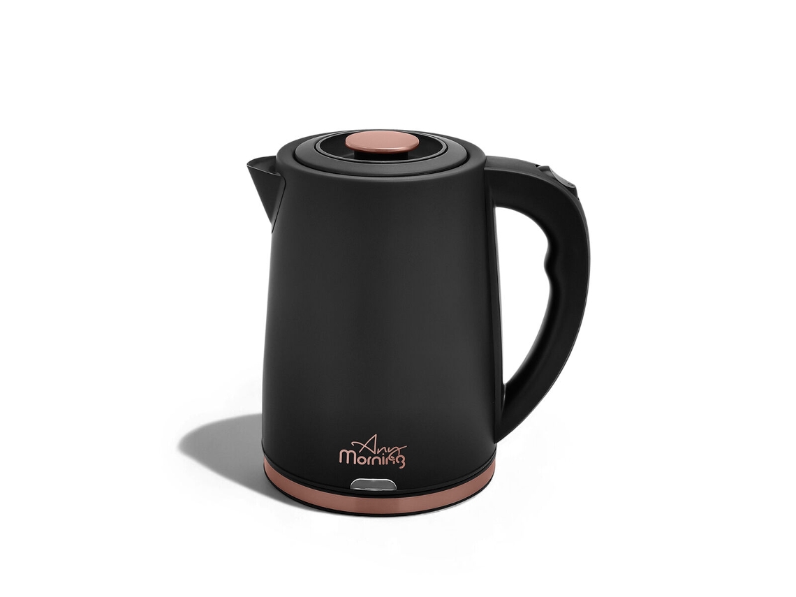 Hervidor eléctrico Any Morning de 1,8 L, acero inoxidable negro, libre de BPA, con apagado automático e iluminación LED.