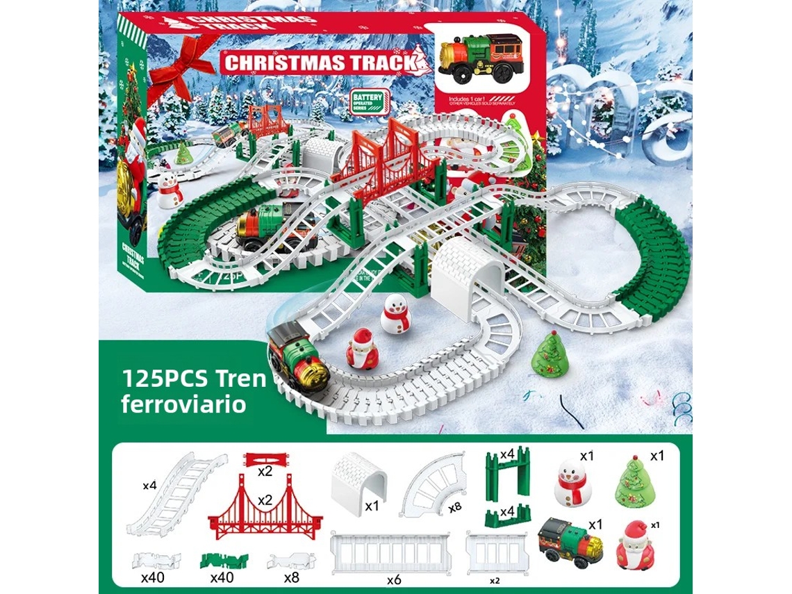 Juguete eléctrico educativo para niños con vagones de tren, regalo de cumpleaños MDUG (125 piezas)
