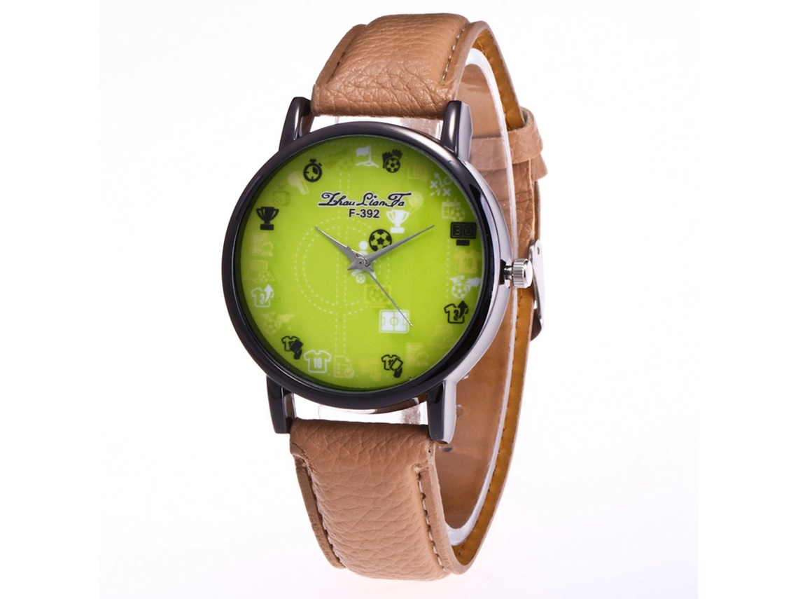 Reloj De Pulsera Deportivo De Cuarzo Para Estudiantes Con Correa De Cuero Beige Con Estampado De Lichi.