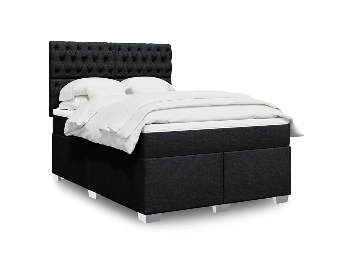 Cama Box Spring Con Colchón Tela Negro 160x200 Cm