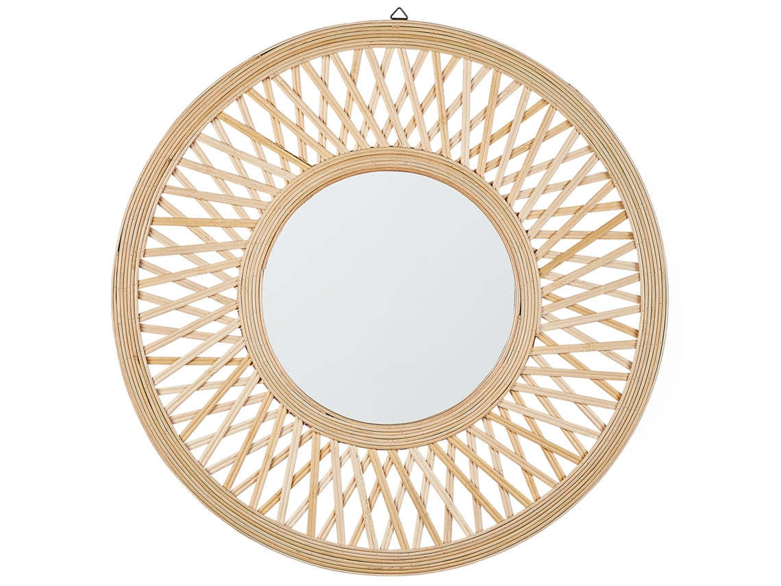 Espelho Boho Em Moldura Decorativa Beliani Bacata De Bambu Castanho 60x3x60