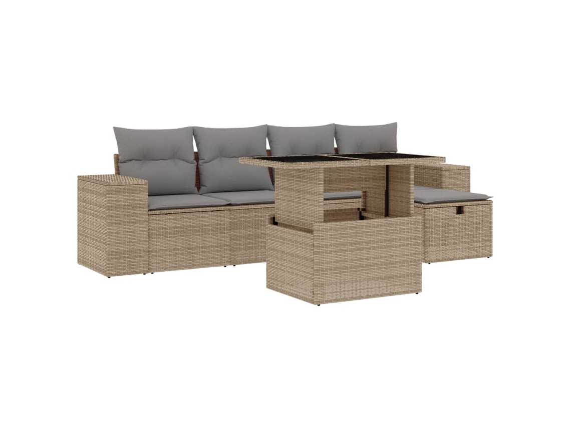 Conjunto 6 de sofás jardín con cojines VIDAXL ratán sintético beige