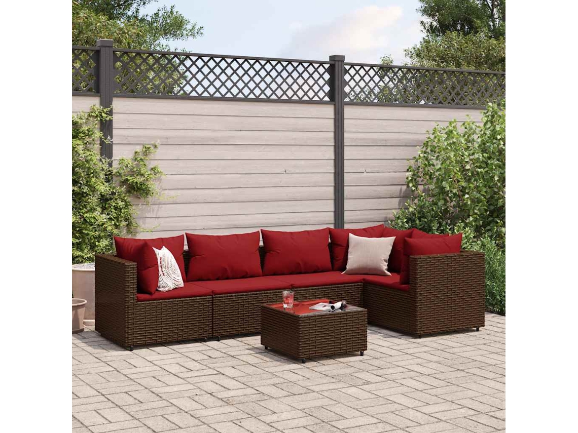 Conjunto de jardín de 6 piezas con 6 cojines de mimbre marrón DKD Home Decor