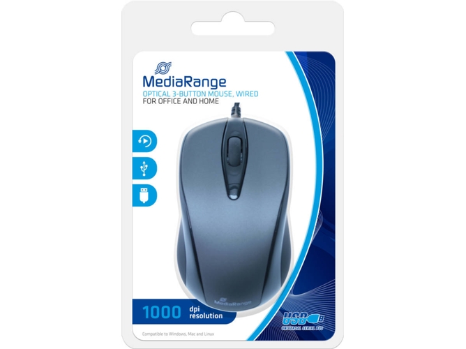 Ratón MEDIARANGE MROS201 (Óptico - 1000 dpi - Negro)