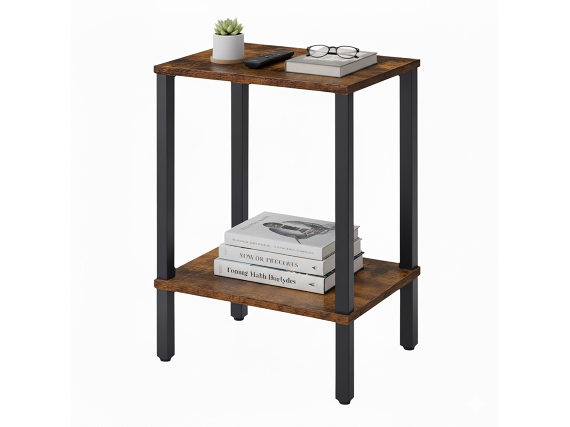 Mesa Auxiliar Relaxdays, 2 Estantes, Diseño Industrial, Hxbxt: 55x38x30 Cm, Salón/dormitorio, Marrón/negro
