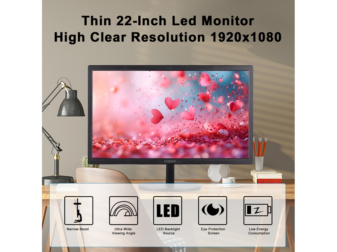 Monitor Led De 22 Pulgadas Ultra Delgado Con Protección Ocular 1920x1080 75hz 1ms Hdmi Vga