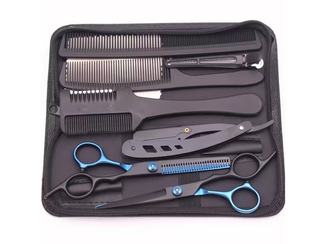 Kit de 9 tijeras para cortar el cabello para uso en salones de belleza y barberías - Digitallab Negro