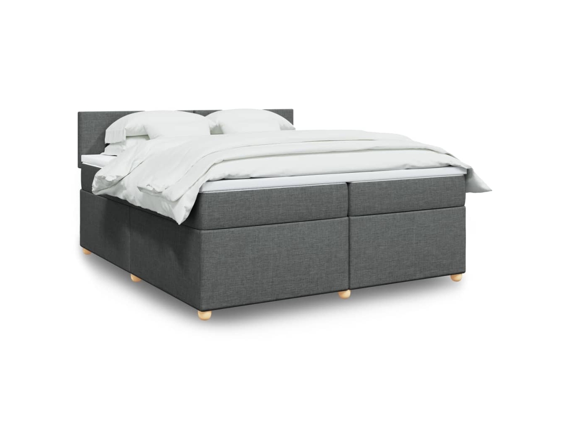 Cama Box Spring Con Colchón Tela Gris Oscuro 200x200 Cm
