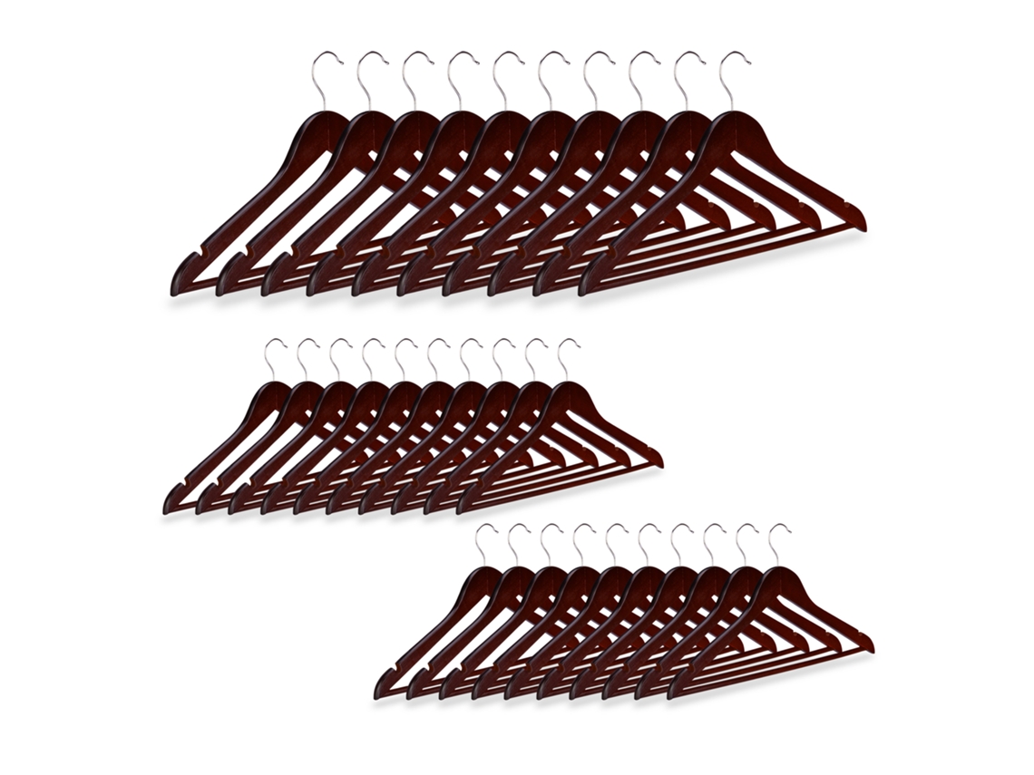 Conjunto De 30 Cabides De Madeira Relaxdays, Para Calças, Saias, Vestidos, Casacos, Ganchos Giratórios, Castanho
