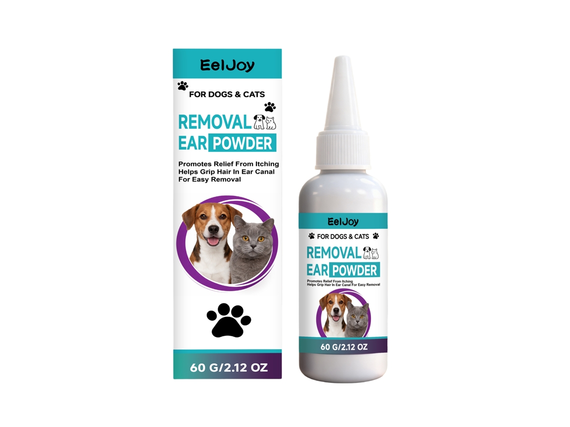 Polvo para eliminar el pelo de las orejas de las mascotas.