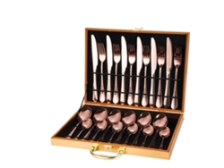 Conjunto de Talheres de Aço Inoxidável com Caixa de Madeira 24 Und GERTIZ