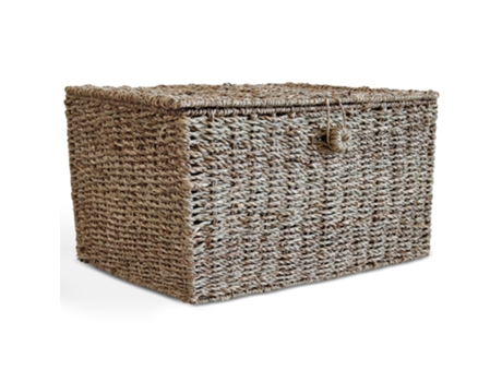 Cesta de Fibra Natural con Tapa - 40x30CM - Baulera Marrón ICONIK INTERIOR