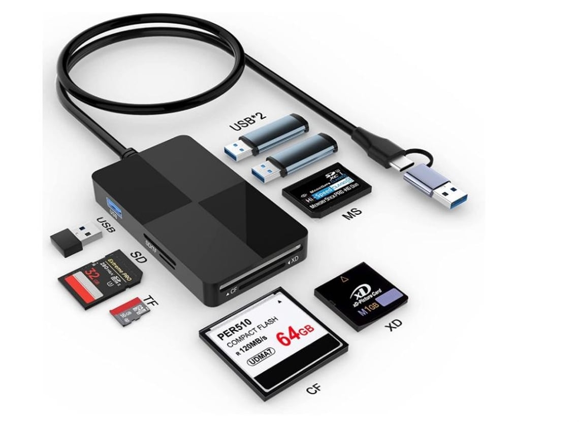 Ranura para tarjeta USB Hub para Windows, Mac OS, Android, color negro USHION