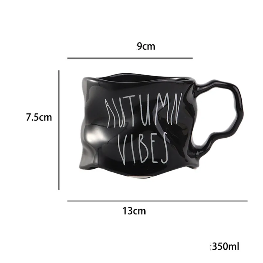 (carta (negro) 301-400ml) 1 Taza De Cerámica Creativa, Taza De Cerámica Resistente De Diseño Irregular Para Parejas