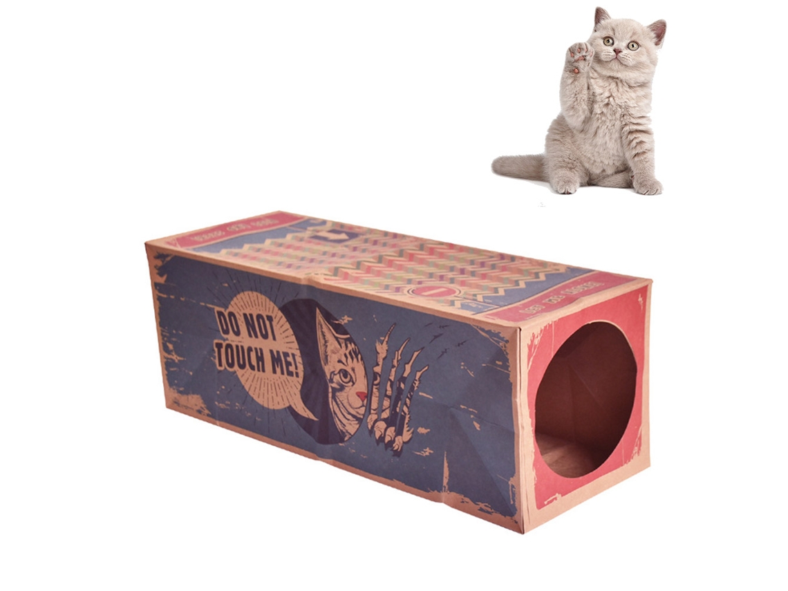 Túnel Interactivo Plegable De Papel Kraft Para Gatos Con Diseño Adorable Y Estructura Resistente.