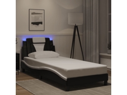 Estructura Cama Con Led Cuero Sintético Negro Blanco 90x200 Cm