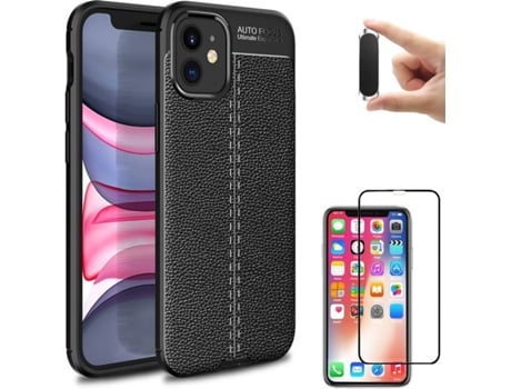 Kit Funda + Protector + Soporte iPhone 12 Mini Rugged Leather Negro