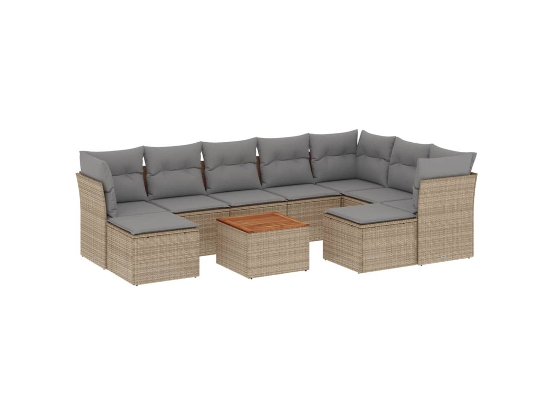 Conjunto 10 de sofás jardín con cojines beige VIDAXL ratán sintético