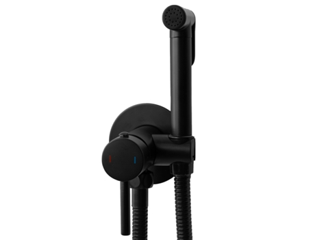 Grifo de Bidé Mezclador Cerámico con Mango Extensible y Manguera de 1,2 m, Latón con Acabado Negro