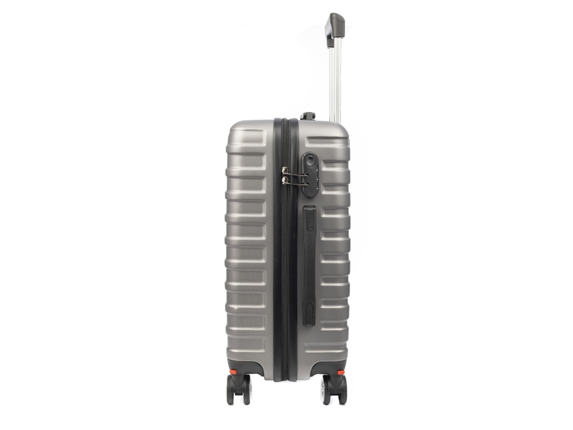 Maleta de cabina con ruedas, fabricada en material ABS ligero y de alta resistencia. Cerradura numérica y 4 ruedas dobles extraíbles con rotación de 360°.