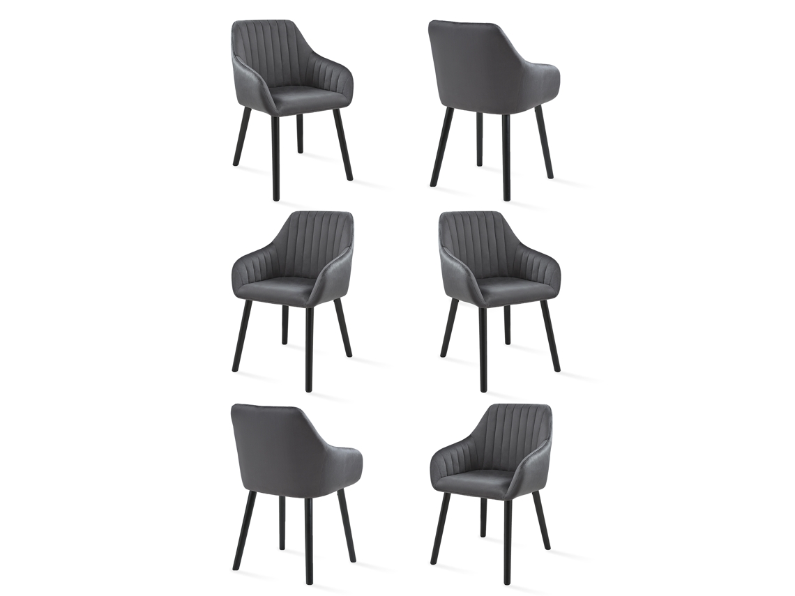 Sillas De Comedor Goeurvant 1381(pack De 6, Gris Oscuro, Terciopelo)