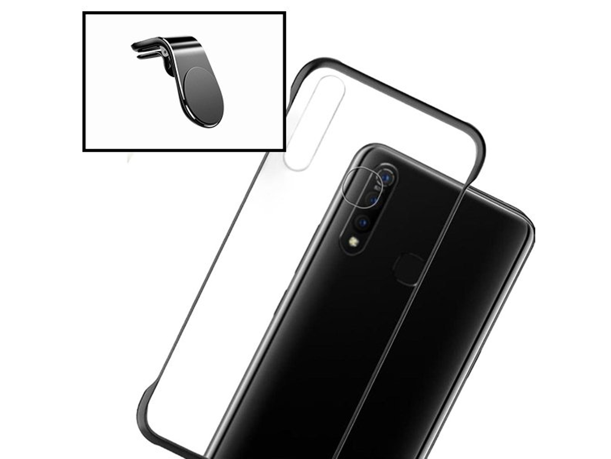 Kit Funda y Soporte Magnético Coche Huawei P Smart 2020 Invisible Bumper