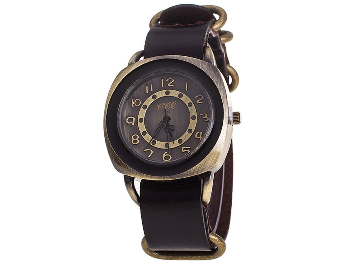 Reloj De Pulsera Unisex De Estilo Retro Punk Con Correa De Aleación De Pu Y Movimiento De Cuarzo Marrón Oscuro.