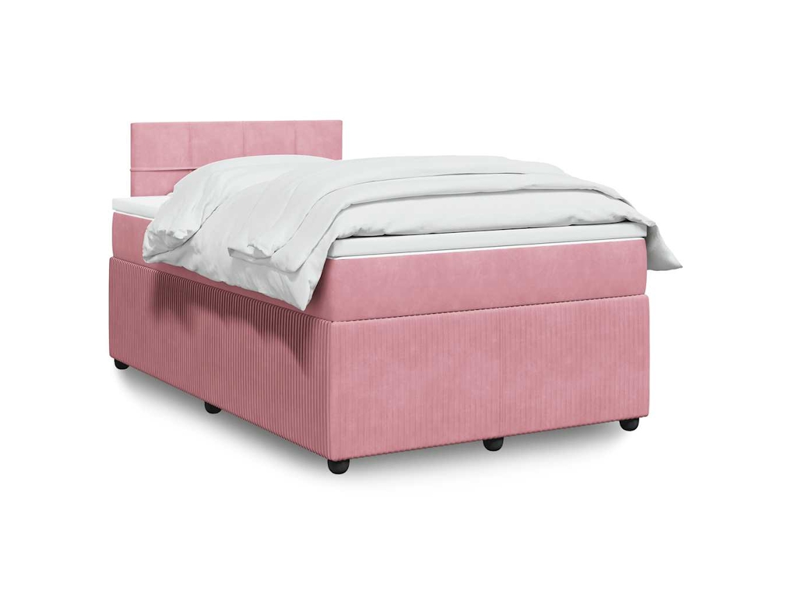 Cama Box Spring Con Colchón Terciopelo Rosa 120x190 Cm