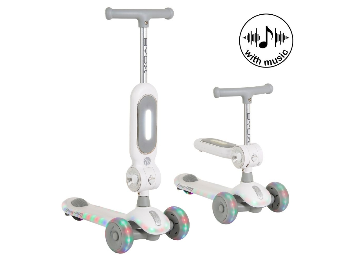 Byox Streetpro 2 em 1 Scooter com Assento, Luzes e Música Grey MONI