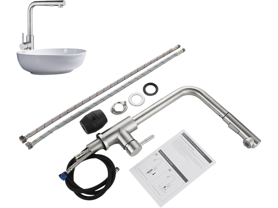 Grifo De Cocina Monomando De Acero Inoxidable Con Rociador Extraíble - De