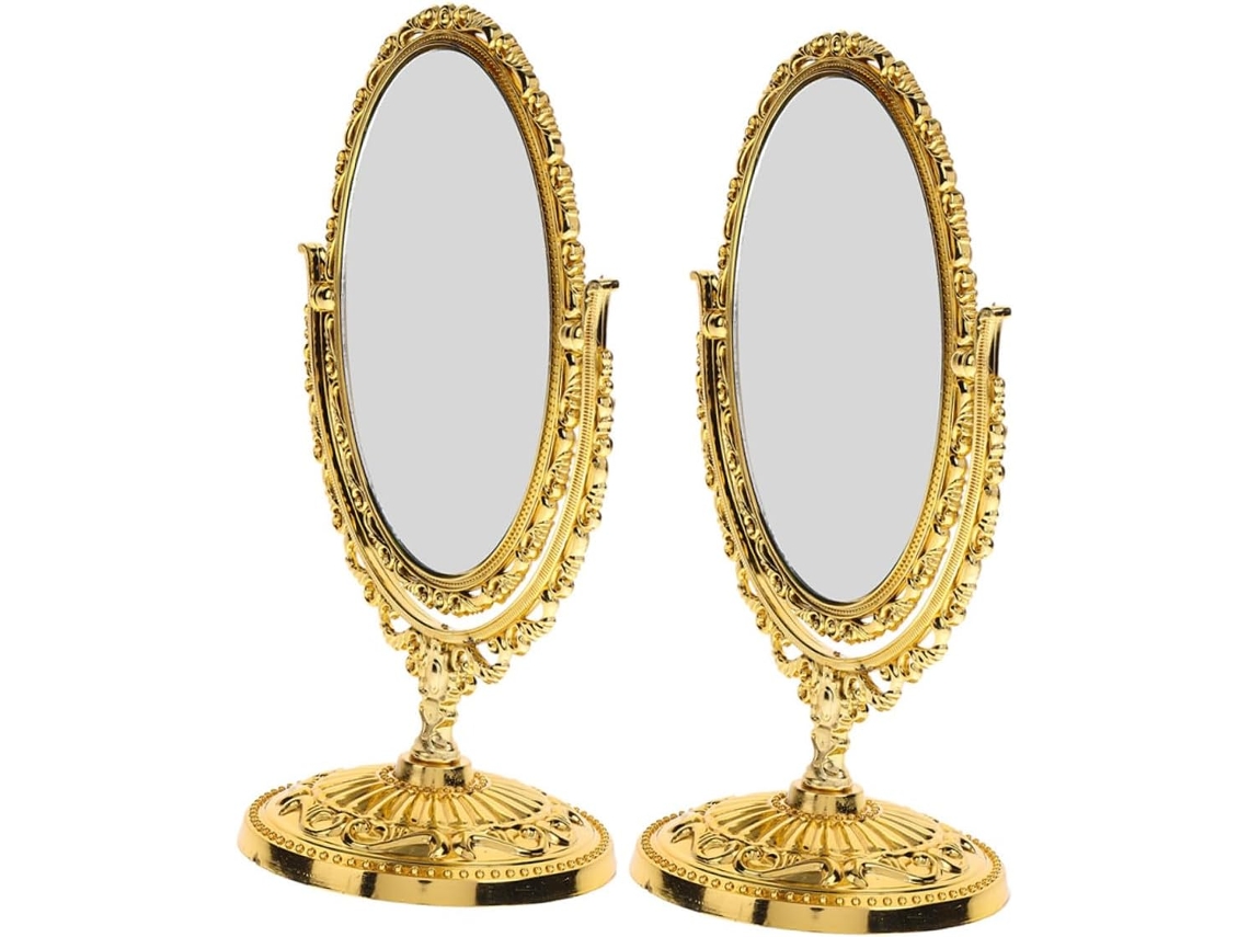2 Pièces Miroir De Table Ovale Vintage Double Face Pivotant De Coiffeuse Européen À Large Champ D...