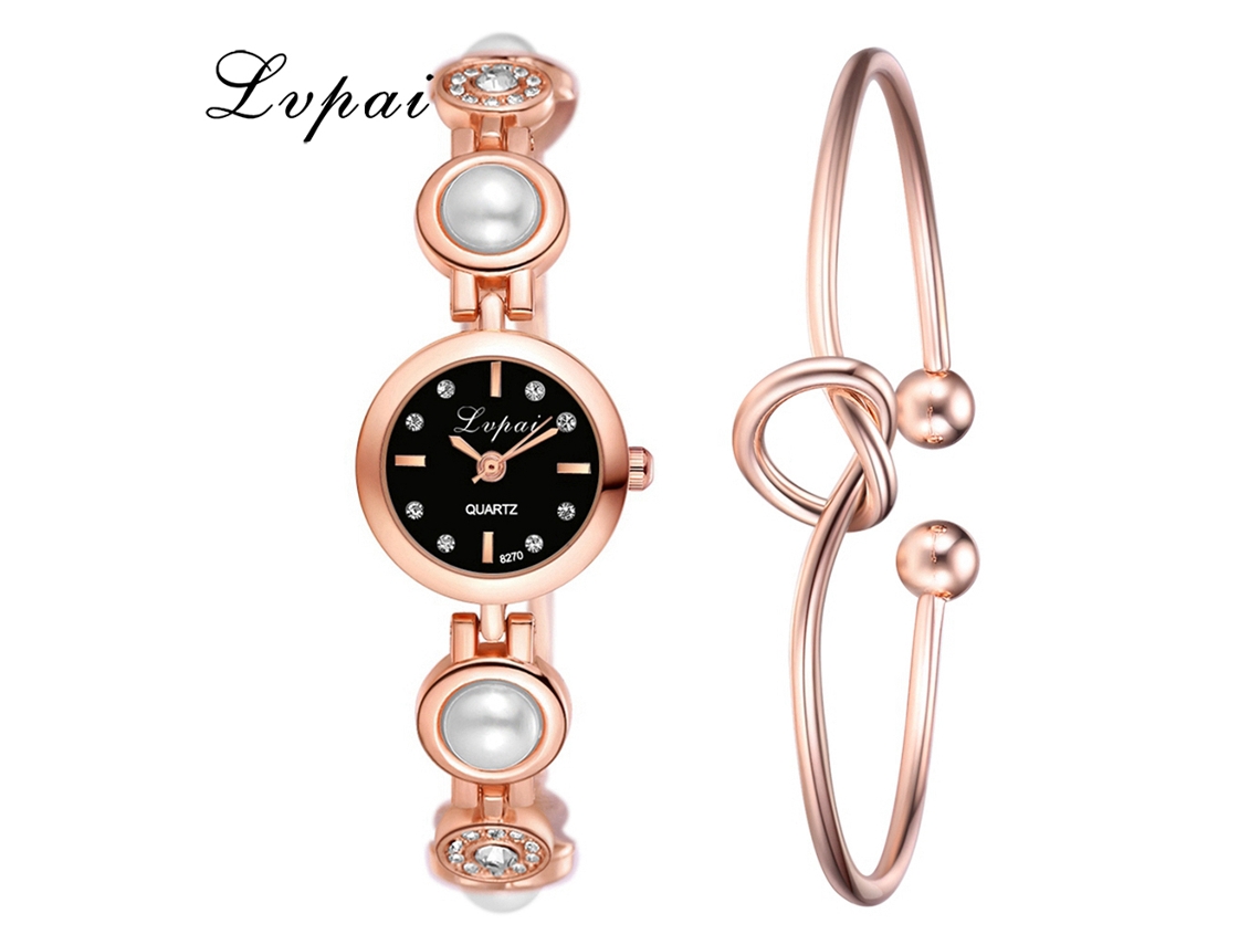 Reloj De Cuarzo Para Mujer Con Correa De Aleación Y Diamantes De Imitación, Estilo Moderno, Oro Rosa, Negro.