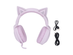 Fone De Ouvido Sem Fio Com Orelha De Gato Bluetooth 5.4 Luz Led Microfone Dobrável Controle De Volume Roxo