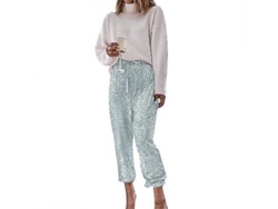 2026-pantalones Deportivos Mujer Con Lentejuelas Brillantes Cintura Alta Elástica Pantalones Estirados Xke L Azul Claro