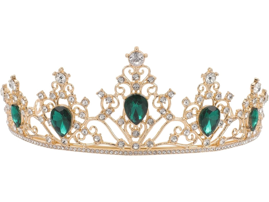 Corona Classique En Alliage Gros Strass Verde, Style Reine Rétro Pour Coiffure De Mariage,