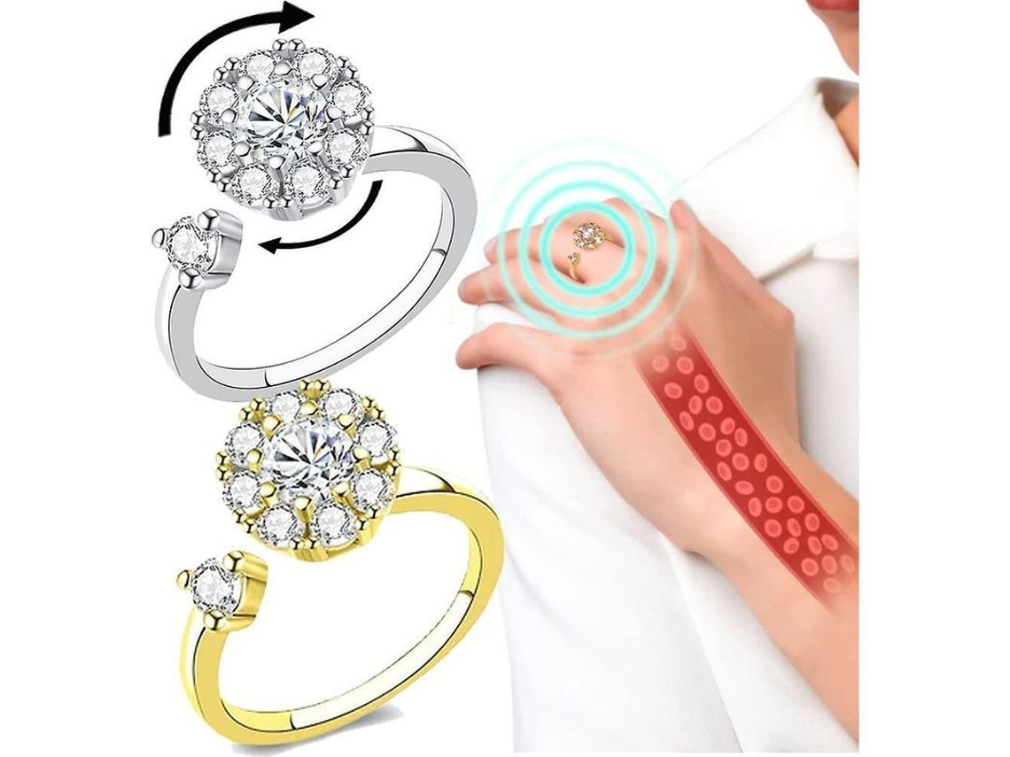 2 Anillos Magnéticos Ajustables Windcristal Para La Limpieza Linfática Con Diamantes De Imitación, Para La Ansiedad Y El Estrés Hvx
