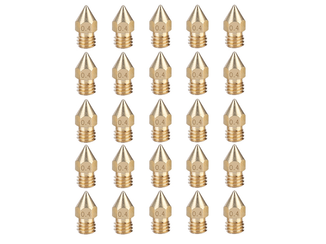 25 boquillas extrusoras de latón de 0,4 mm para impresora 3D MK8, color dorado claro