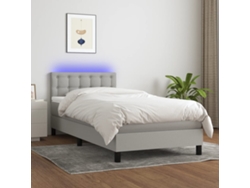 Cama Box Spring Colchón Y Luces Led Tela Gris Claro 80x200 Cm